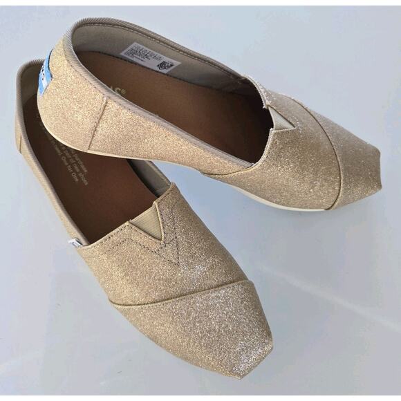 Women’s TOM'S Rose‎ Gold Glitter flat, Square Toe Sz. 7.5 - Picture 1 of 7